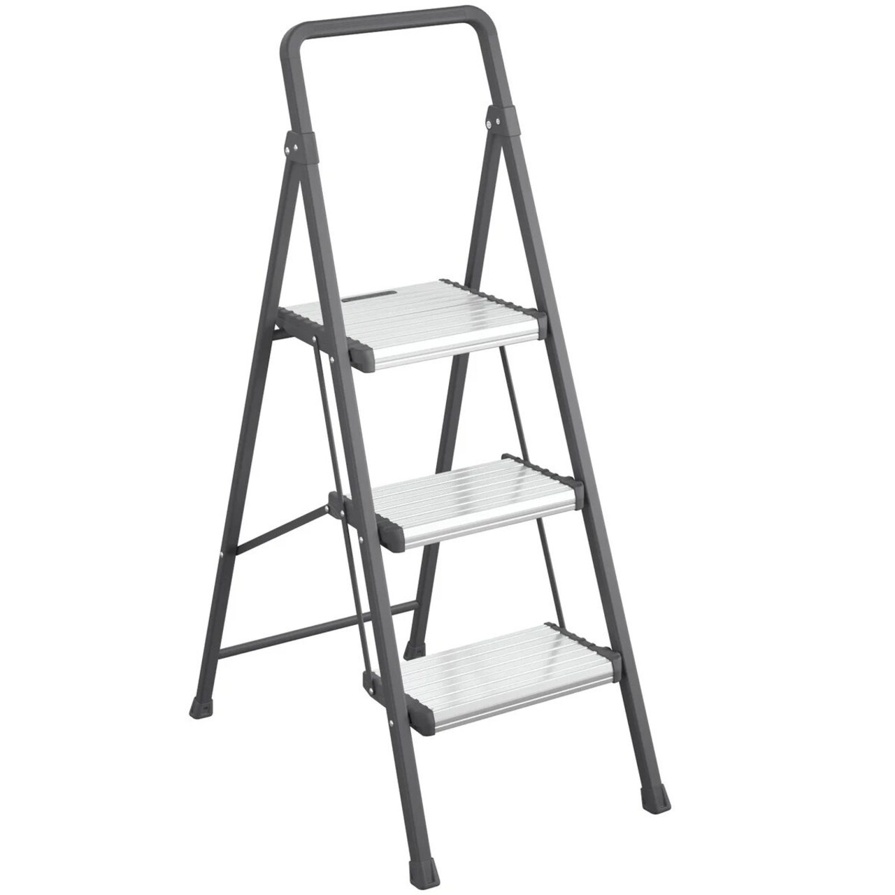Cosco Euro 3-Step Folding Step Stool Steel Frame With Aluminum Steps Gray